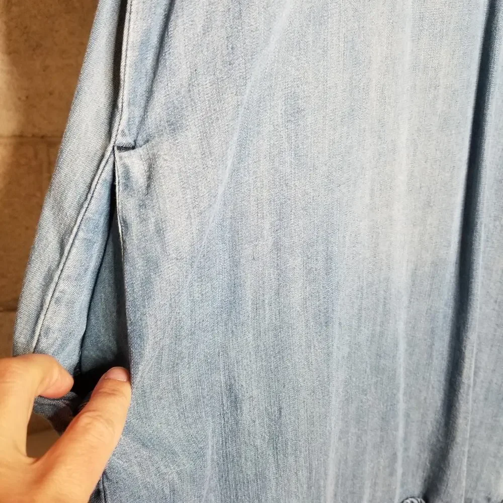 Blue Rain Embroidered Chambray Shirt Dress Small